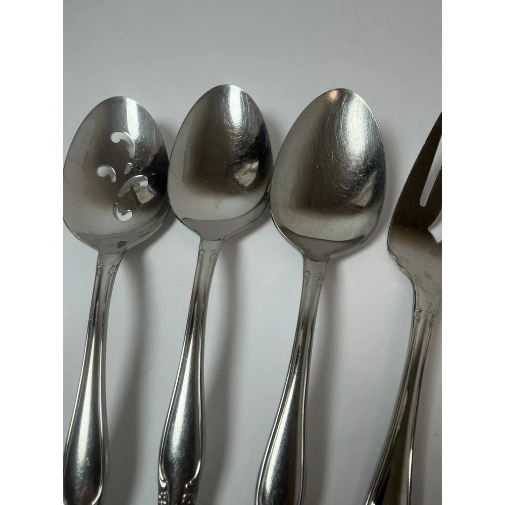 Oneida BERKELEY SQUARE Stainless Flatware 4 Piece Serving Set‎ Spoons Meat Fork